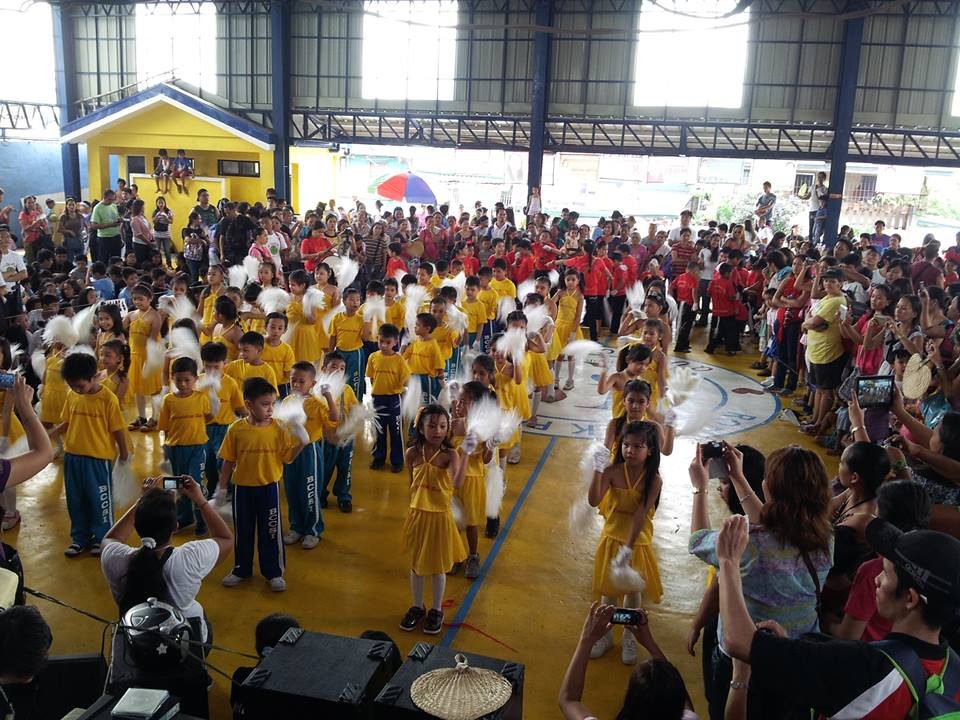 Pupils assembled in the school grounds