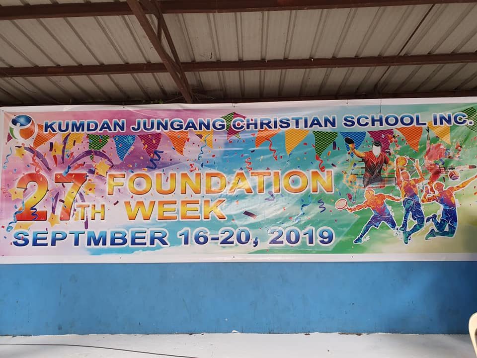 Foundation Day week banner on the school grounds